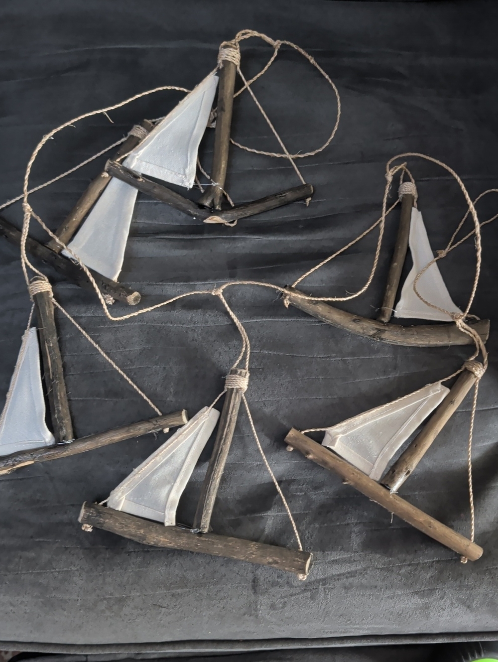 Driftwood Sailboat Garland - White and Natural Nautical Nantucket Home Boat Ship
